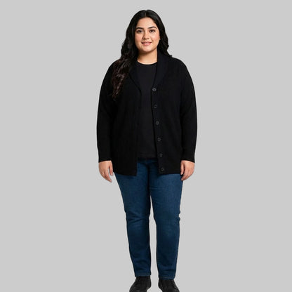 Black Ribbed Shawl Collar Cardigan Unisex Sweater PSM-10394