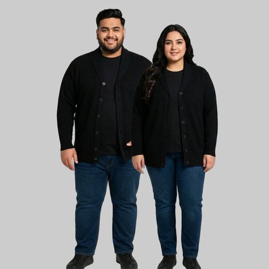 Black Ribbed Shawl Collar Cardigan Unisex Sweater PSM-10394