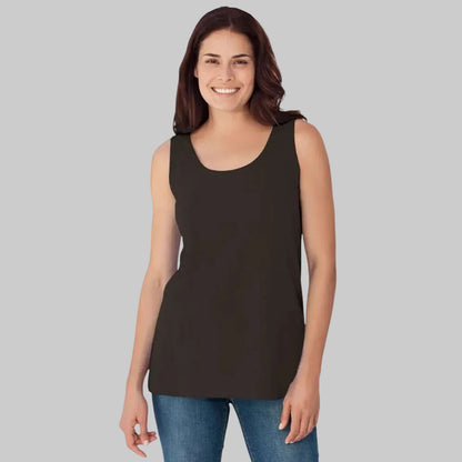 Black Scoop Neck Tank made from soft cotton-blend fabric with a sleeveless design and flattering scoop neckline for everyday comfort