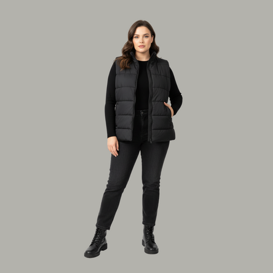 Black Sleeveless Plus Size Women’s Puffer Jacket PSW-10069