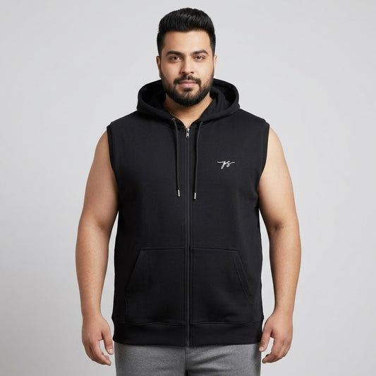 Black Sleeveless Zip-Up Hoodie PSM-10202