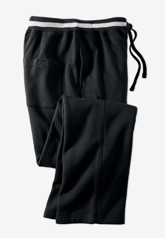 Black stripe fleece big size open bottom trousers with relaxed fit