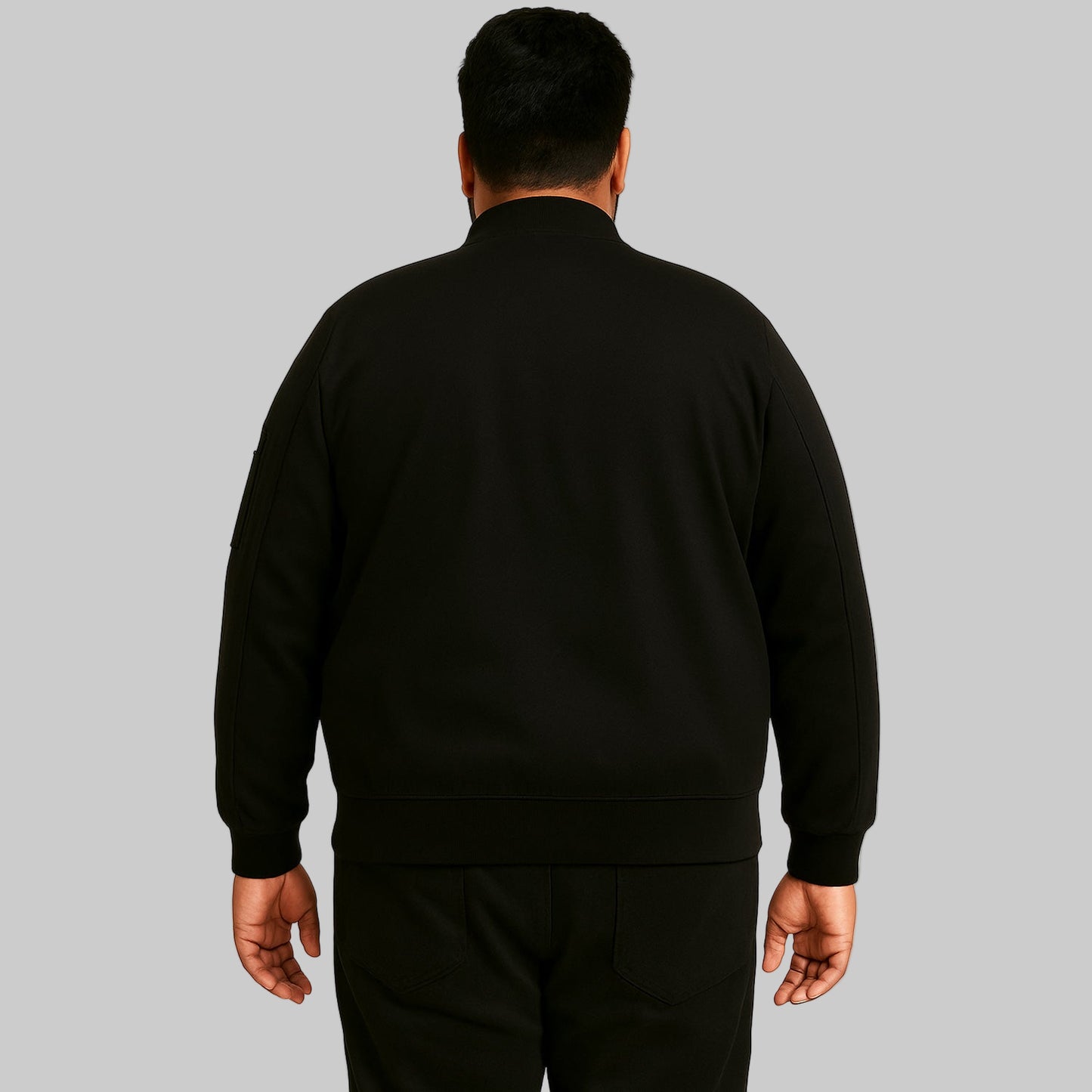 Men’s black full-zip lined mid-length jacket, regular fit, front view.