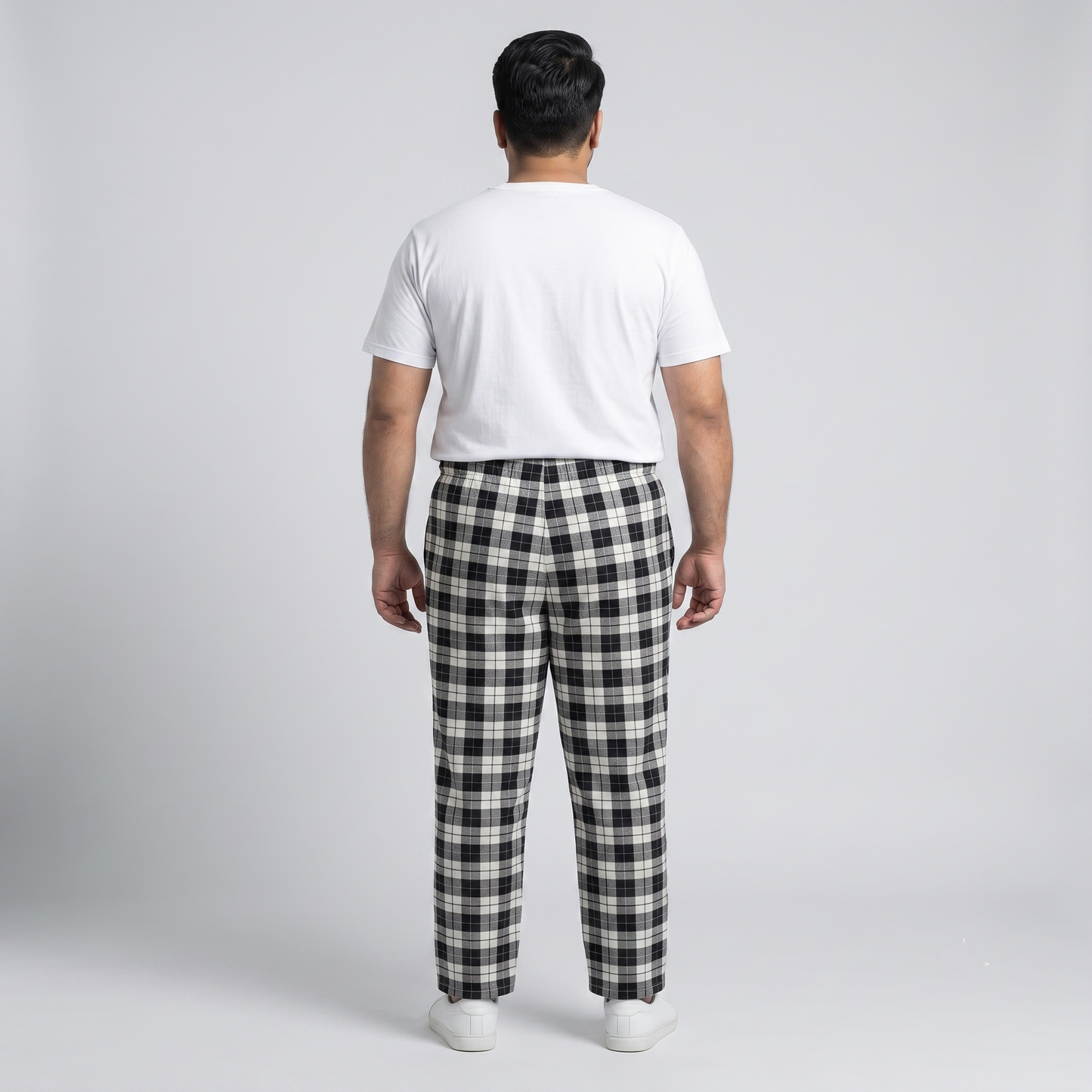 Black & White Checkered Jersey Plus Size Trouser PSM-10803