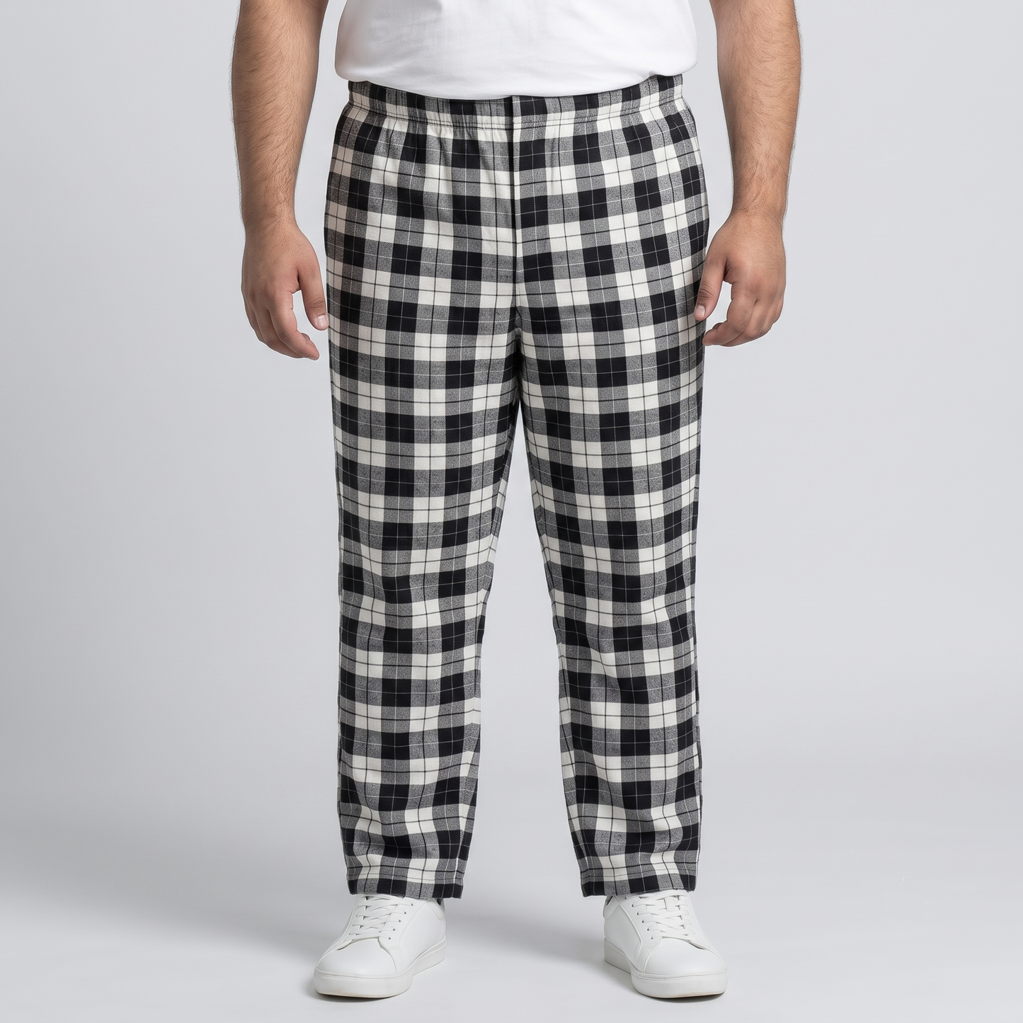 Black & White Checkered Jersey Plus Size Trouser PSM-10803
