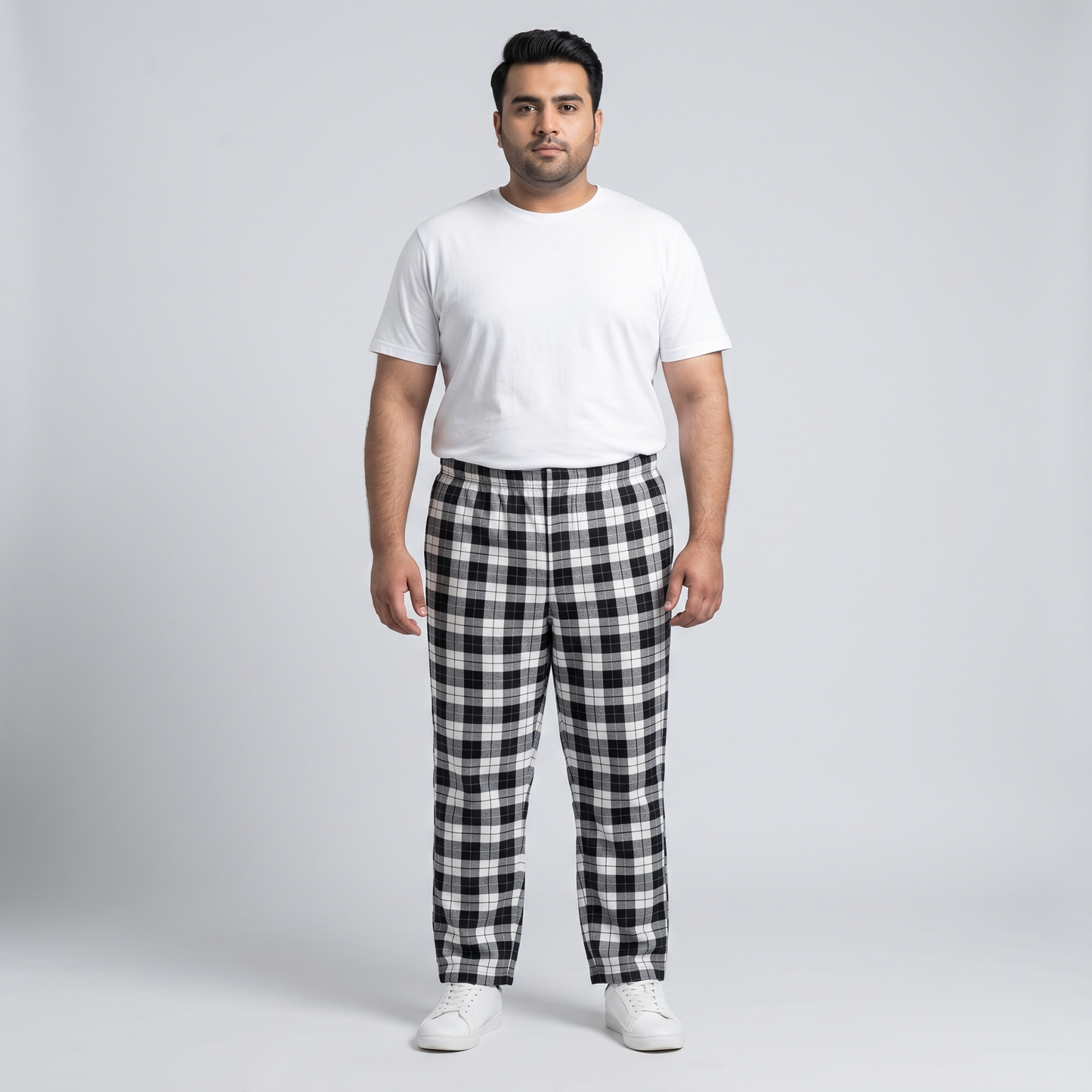 Black & White Checkered Jersey Plus Size Trouser PSM-10803