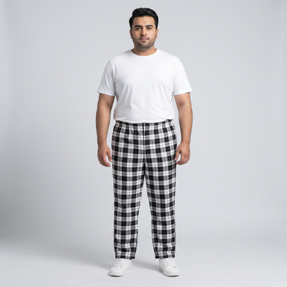 Black & White Checkered Jersey Plus Size Trouser PSM-10803