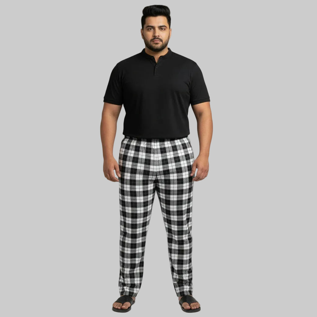 Black and white checkered plus size jersey trouser front view