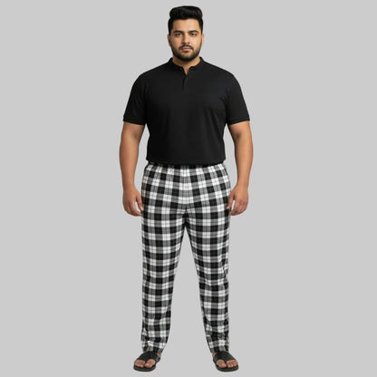 Black and white checkered plus size jersey trouser front view