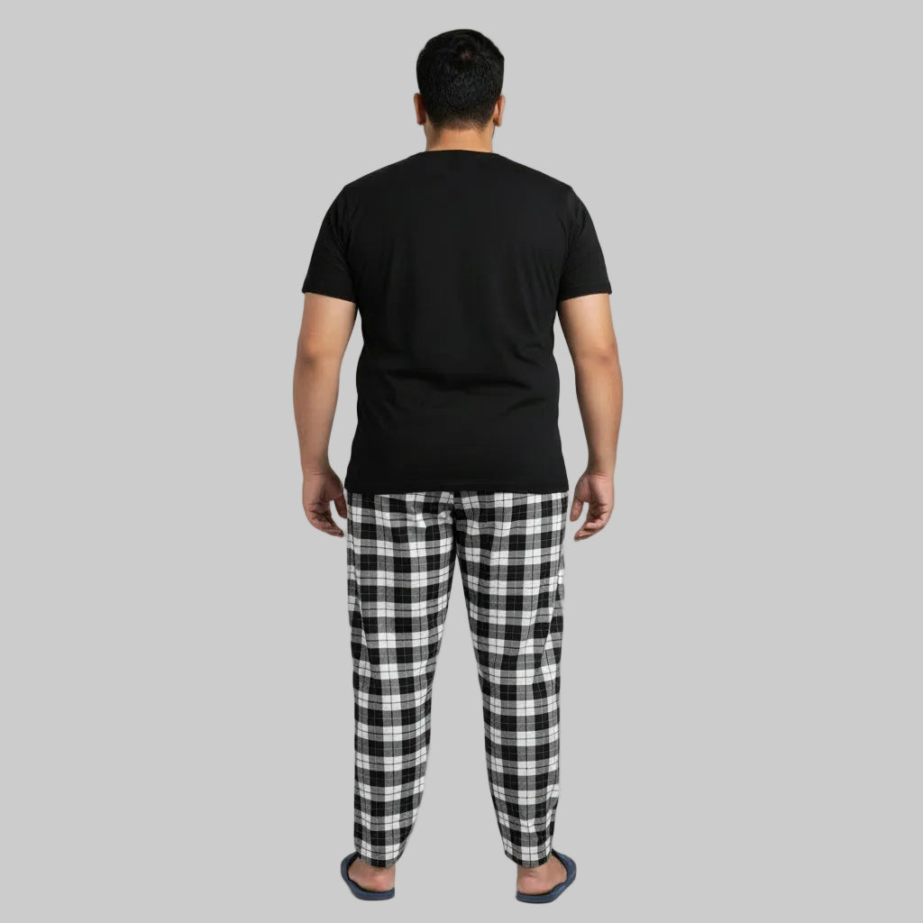 Black and white checkered plus size jersey trouser front view
