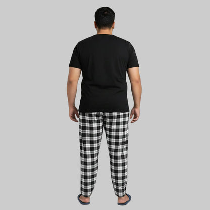 Black and white checkered plus size jersey trouser front view