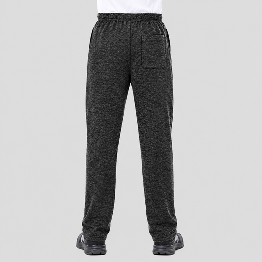 Black White Heather Fleece Big Size Open Bottom Trouser with Elastic Waistband and Relaxed Fit