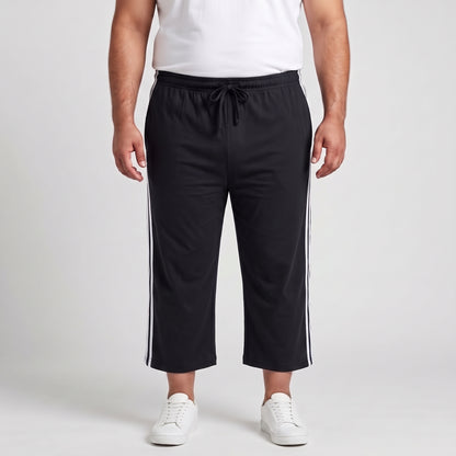 Black and white side stripe 3/4 shorts made from Jersey Cotton fabric