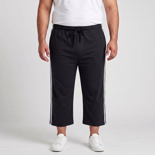 Black and white side stripe 3/4 shorts made from Jersey Cotton fabric