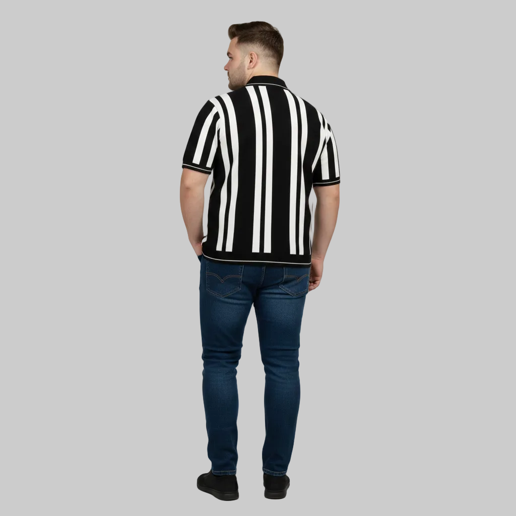 Black & White Vertical Stripe Polo T-Shirt PSM-10636