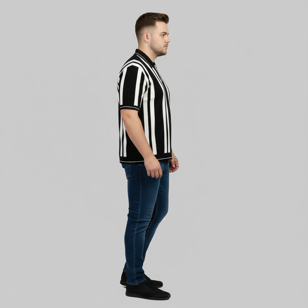 Black & White Vertical Stripe Polo T-Shirt PSM-10636