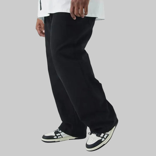Black wide-leg denim jeans for men with relaxed fit and comfortable casual denim style.