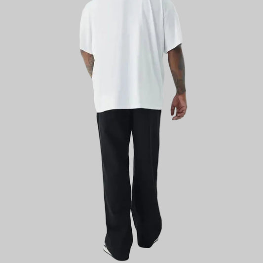 Black wide-leg denim jeans for men with relaxed fit and comfortable casual denim style.
