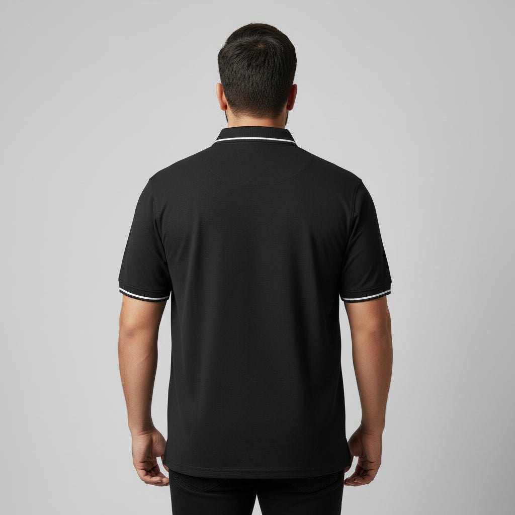 Black Zip Neck Contrast Tipped Plus Size Polo Shirt PSM-10885