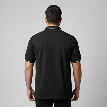 Black Zip Neck Contrast Tipped Plus Size Polo Shirt PSM-10885