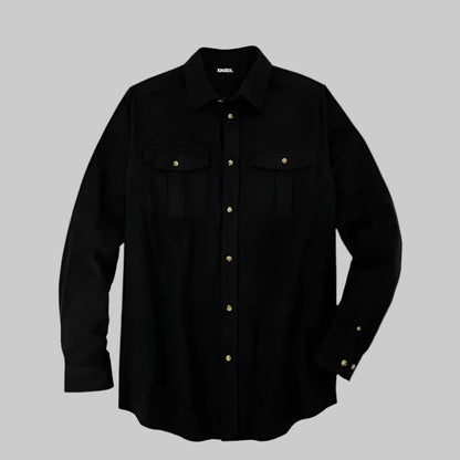Black solid double-brushed cotton flannel shirt with chest pockets in Big & Tall fit
