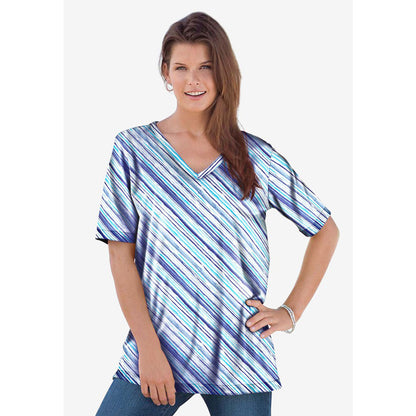 Blue Bias Stripe V-Neck Ultimate Tee PSW-8174