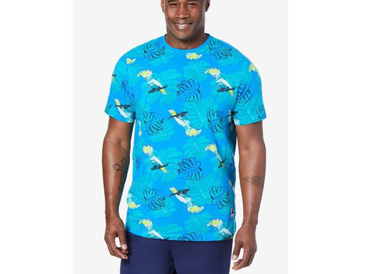 Blue Big & Tall Size Bird Graphic Crewneck T-Shirt PSM-5622