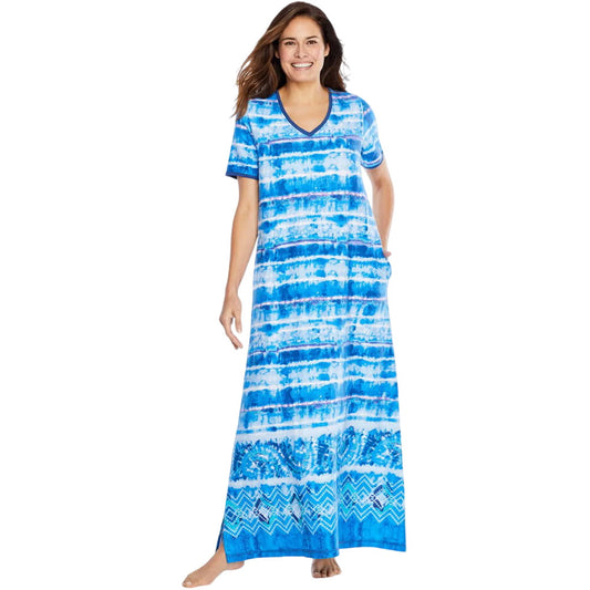 Blue Cobalt Tie-Dye T-Shirt Lounger for plus-size women - soft and casual

