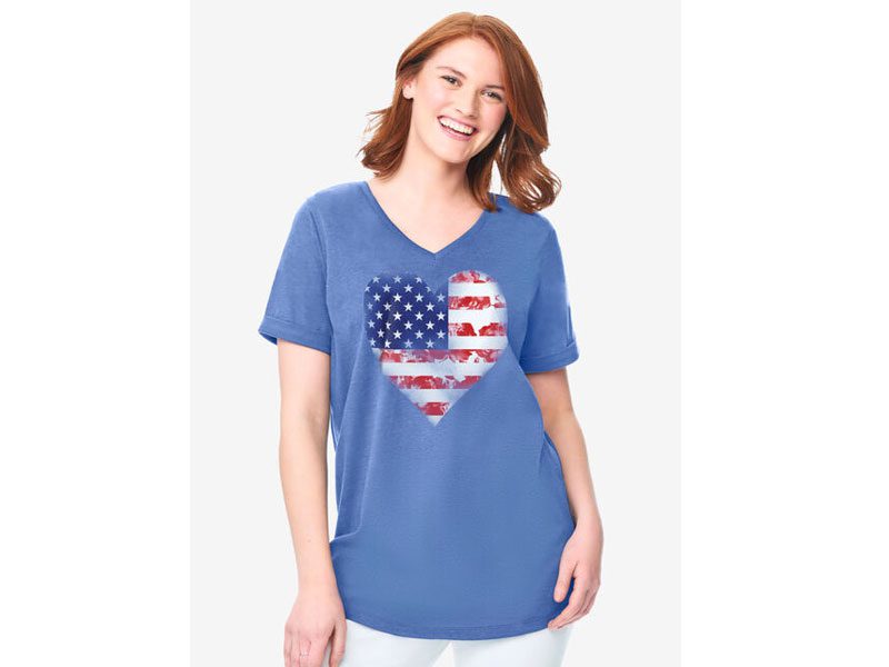 Blue Cuffed Americana Heart Print T-Shirt PSW-5838