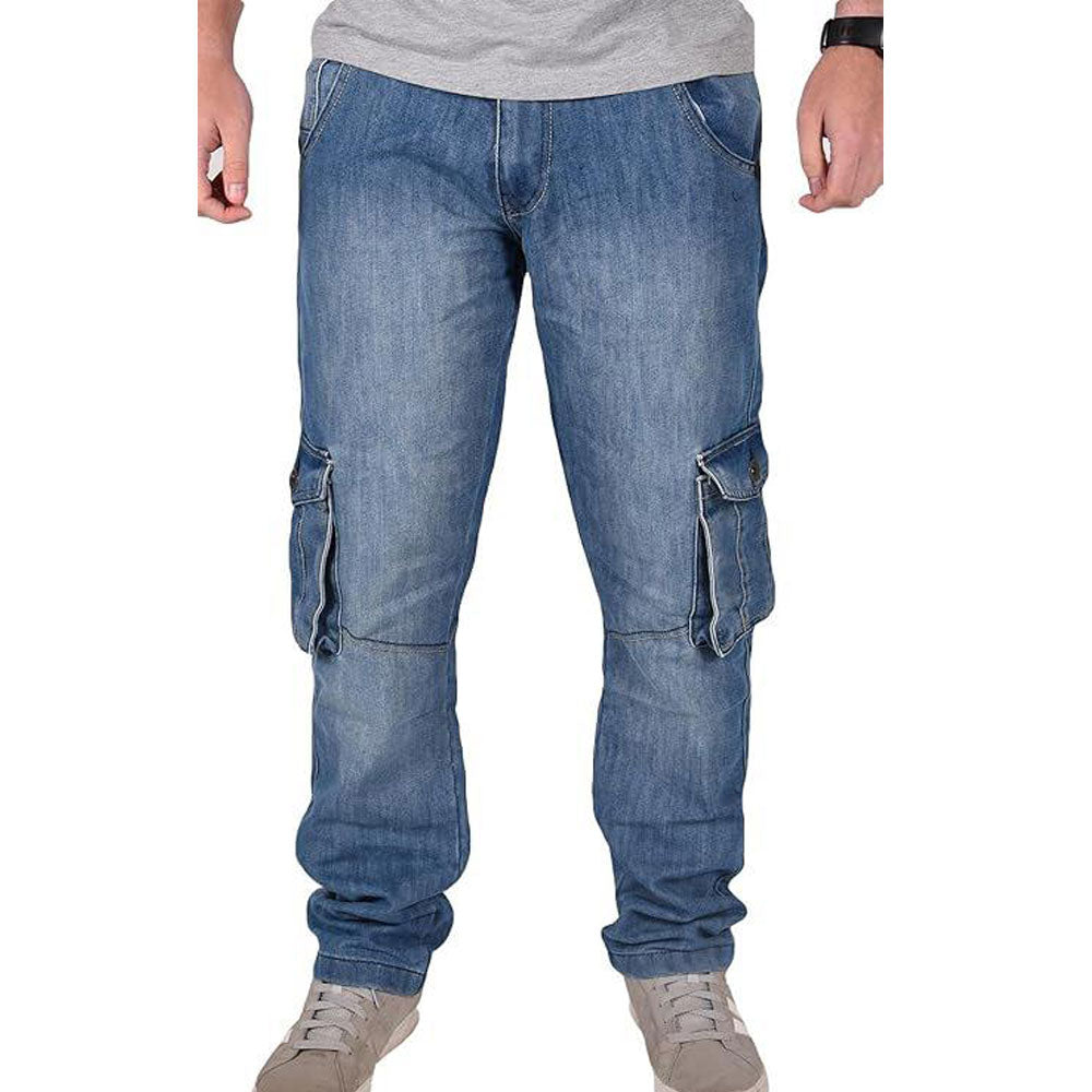 Blue Denim Straight Leg Cargo Jeans PSM-8882