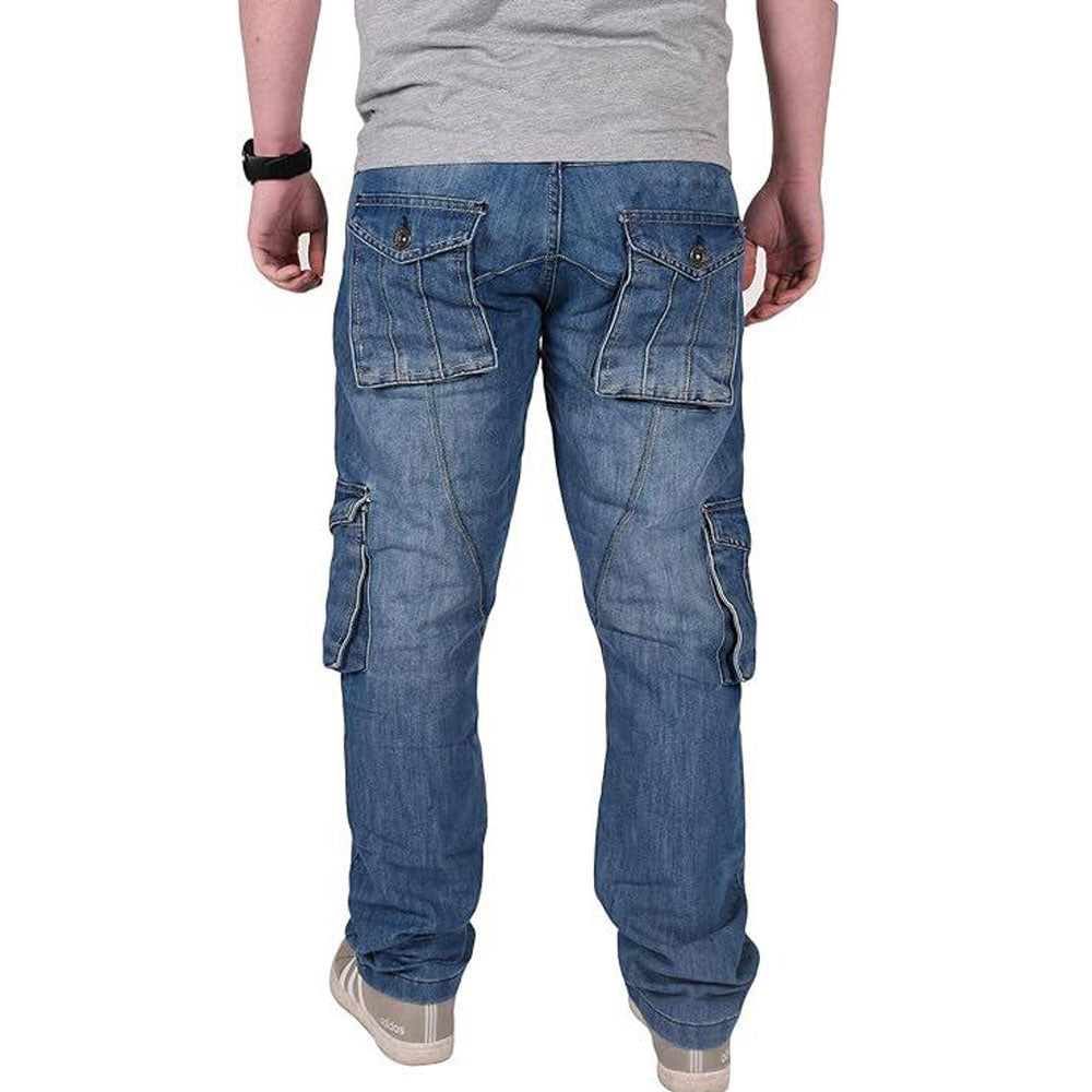 Blue Denim Straight Leg Cargo Jeans PSM-8882