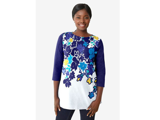 Blue Falling Flower Boatneck Tunic PSW-6954