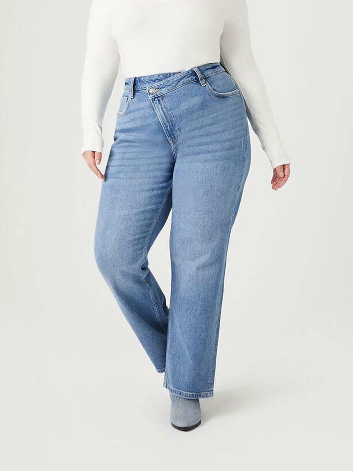 Blue High Waisted Straight Leg Crossover Jeans PSW-9067