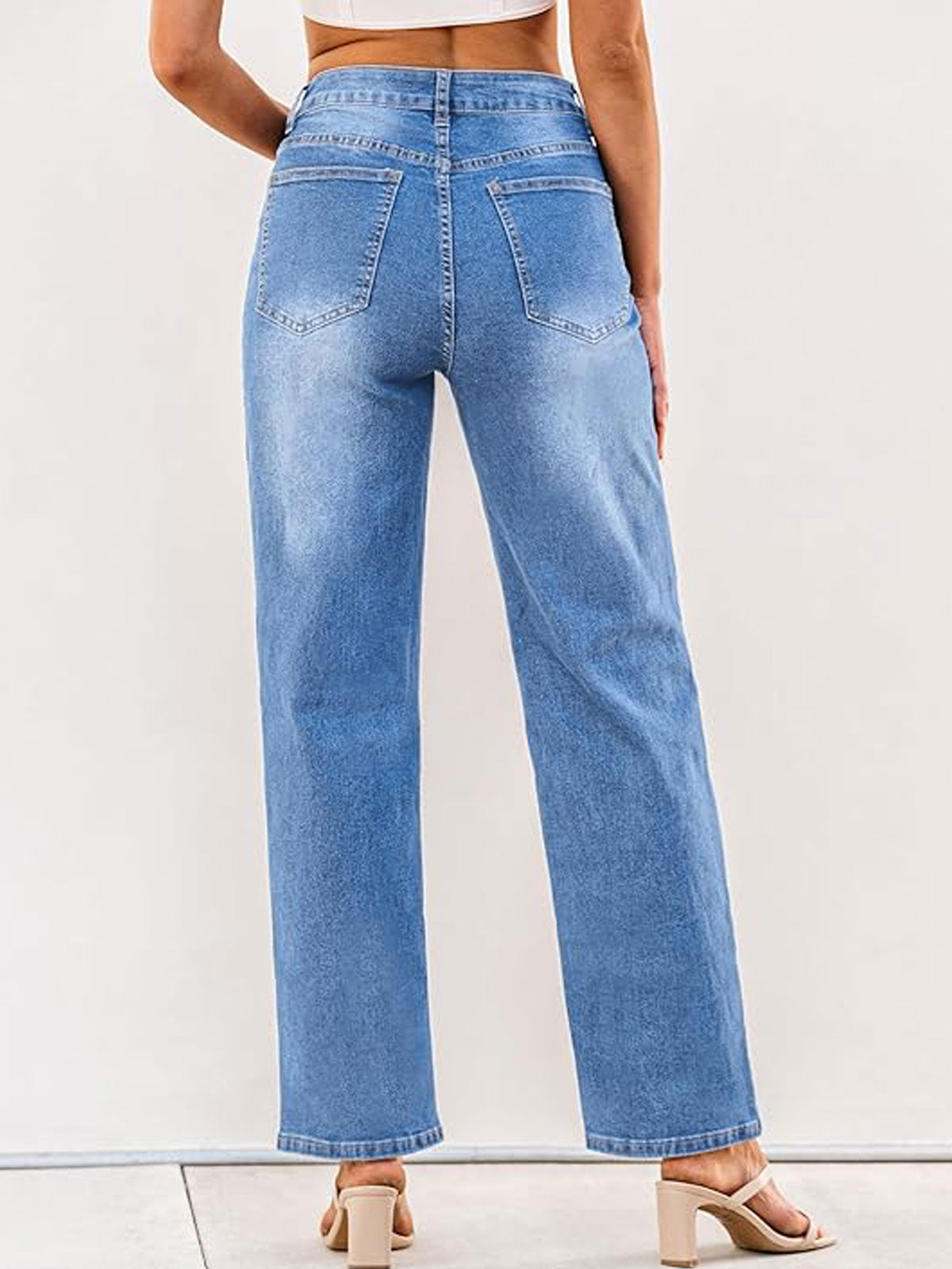 Blue High Waisted Straight Leg Crossover Jeans PSW-9067