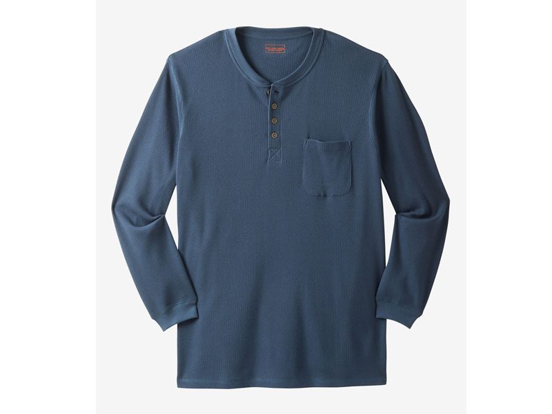 Blue Indigo Waffle Knit Pocket Thermal Henley T-Shirt PSM-5095