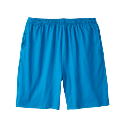 Blue Lightweight Jersey Shorts with elastic waistband, side and back pockets, in relaxed Big & Tall fit.

