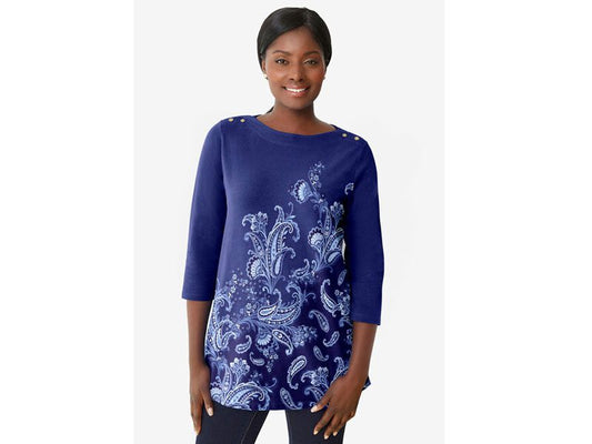 Blue Linear Paisley Boatneck Tunic PSW-6944