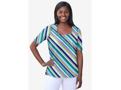 Blue Multi Brushstroke Stripe Square Neck Tee PSW-6517