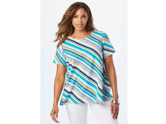 Blue Multi Brushstroke Stripe Trapeze Tee PSW-6331