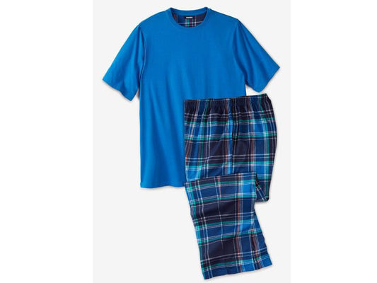 Blue Plaid Jersey Knit Pajama Set PSM-6634