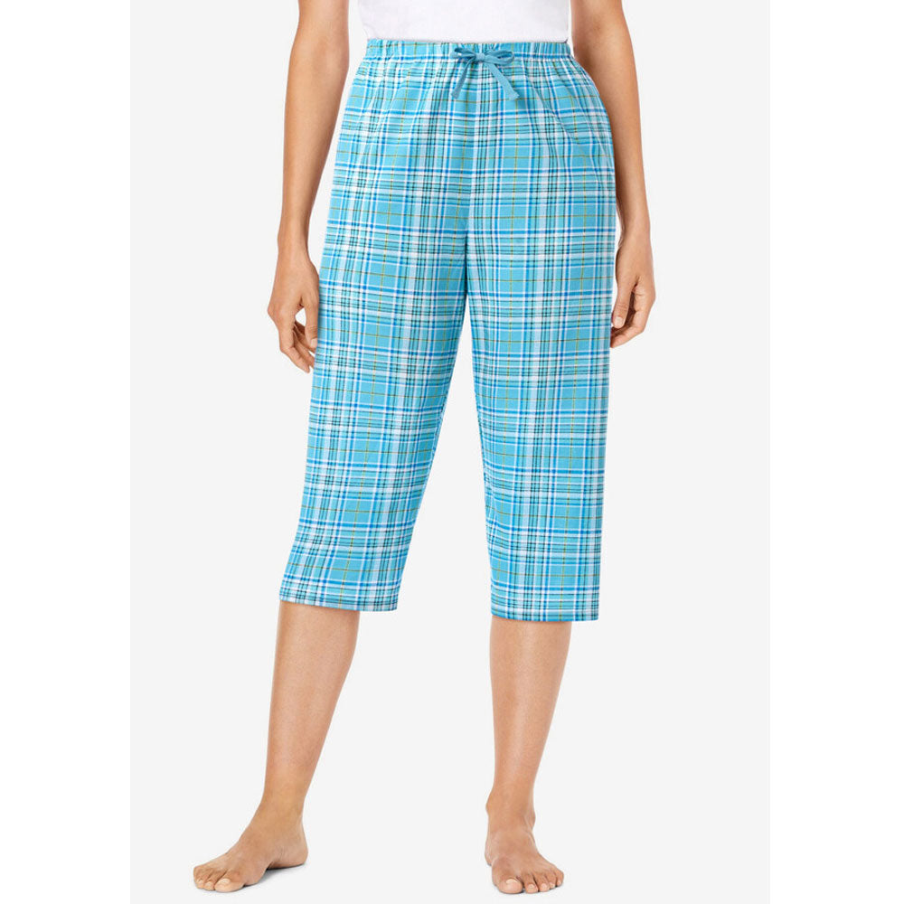 Blue Plaid Woven Sleep Capri Pant PSW-8190