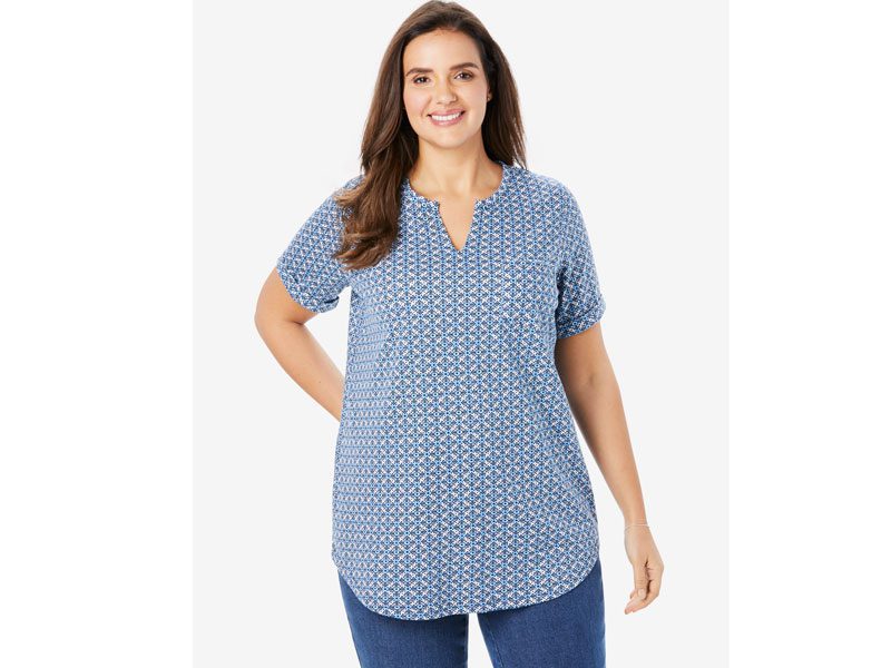 Plus Size Women Short Sleeve Notch Neck T-Shirt PSW-4649