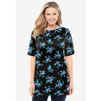 Blue Rose Ditsy Bouquet Perfect Printed Boatneck Tee PSW-8319