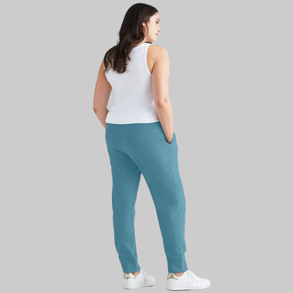Blue Sea French Terry Joggers with elastic waistband, drawstring, and ribbed cuffs — soft ankle-length lounge joggers for women.