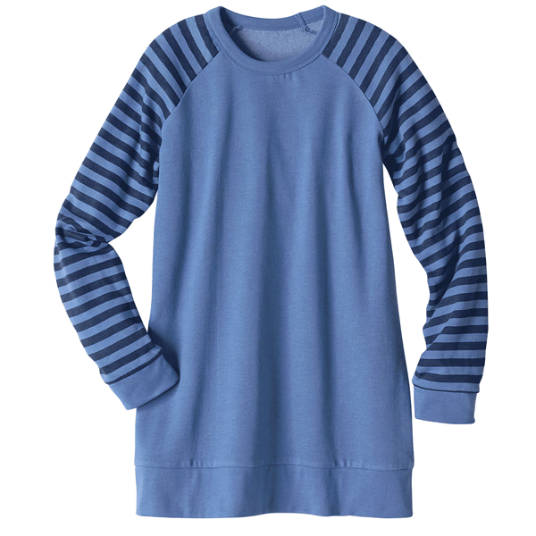 Heather Blue Fleece Sweatshirt with Striped Sleeves PSW-9111