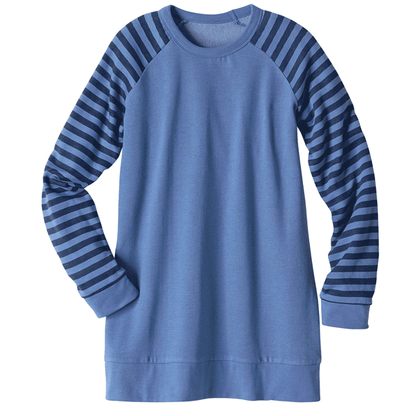 Heather Blue Fleece Sweatshirt with Striped Sleeves PSW-9111