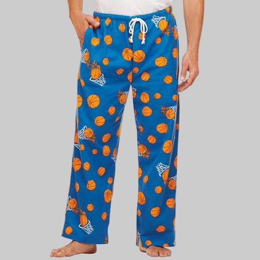 Shop Blue Basketball Cotton Flannel Pajama Pants with a soft fabric, relaxed fit, and comfortable waistband. Perfect for sleepwear and lounging.