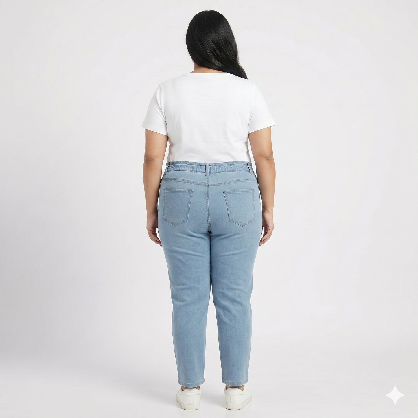 Blue Elastic Waist Slim Straight Denim Pants PSW-11082