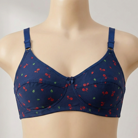 Blue Floral Mesh Print Plus Size Wireless Bra PSW-10819