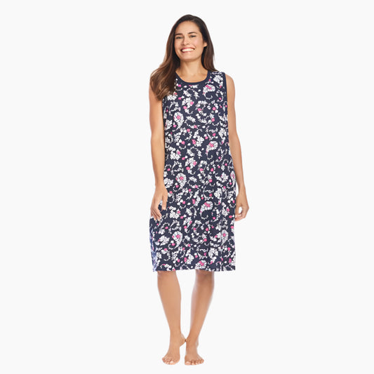 Blue Floral Sleeveless Sleep Shirt PSW-9065